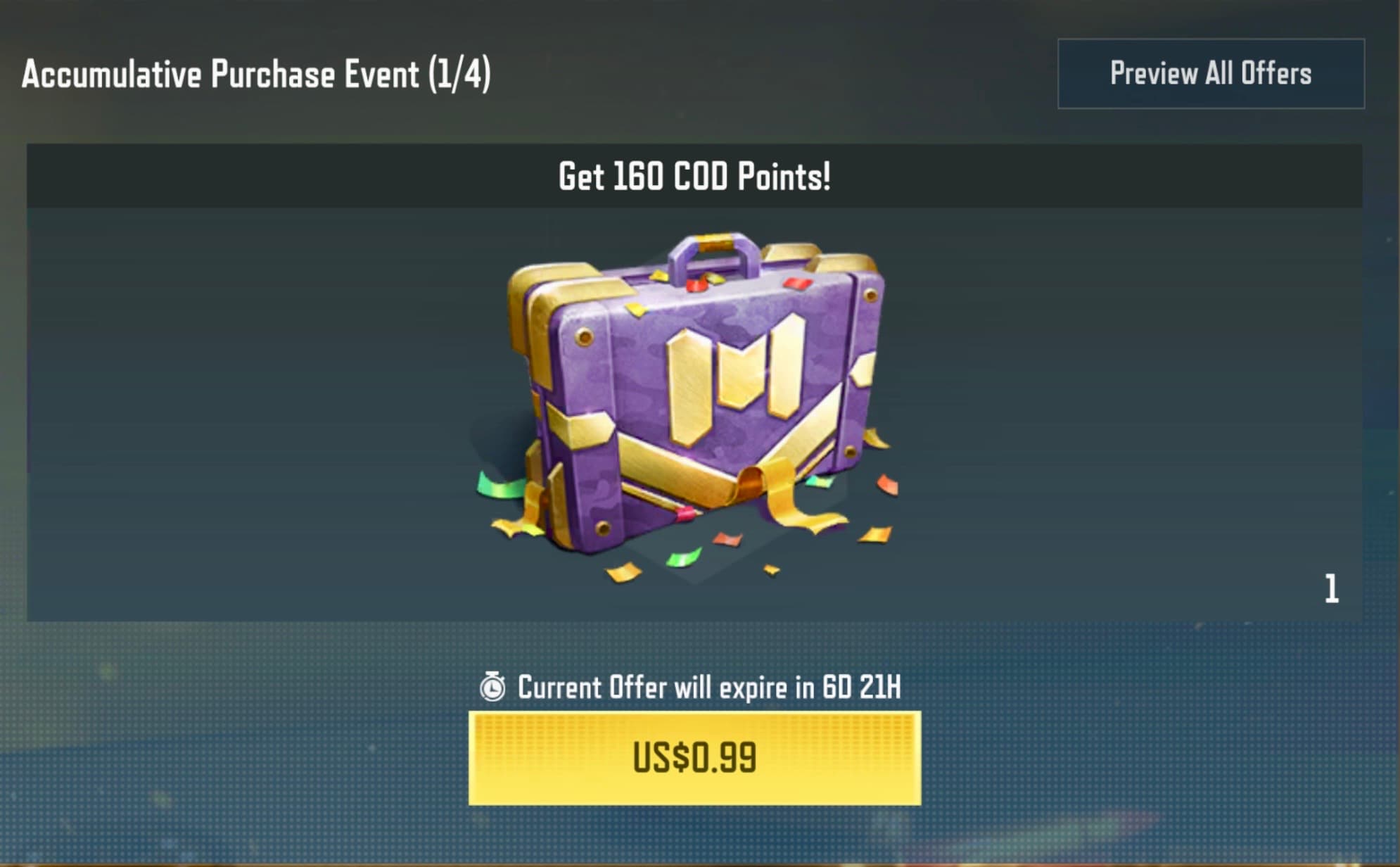 خرید آفر لیمیت کالاف دیوتی موبایل – دریافت ۱۶۰ سیپی با2کارت طلایی قیمت ویژه تحویل فوری در کوک گیم