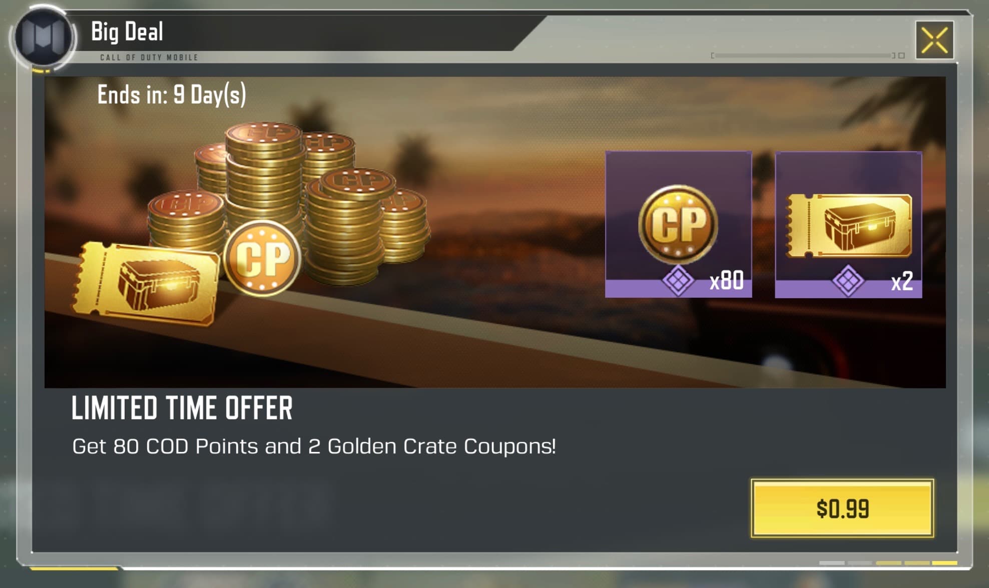 آفر لیمیت کالاف دیوتی موبایل | 2کارت طلایی با80سی پی