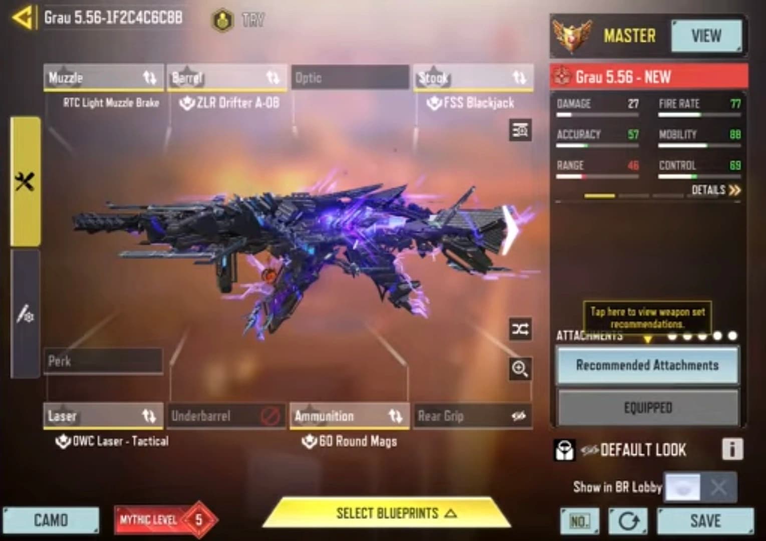 اتچمنت Grau 5.56 برای بتل رویال کالاف دیوتی موبایل.