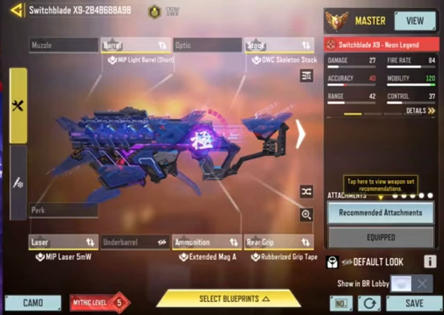 اتچمنت Switchblade X9 برای بتل رویال کالاف دیوتی موبایل